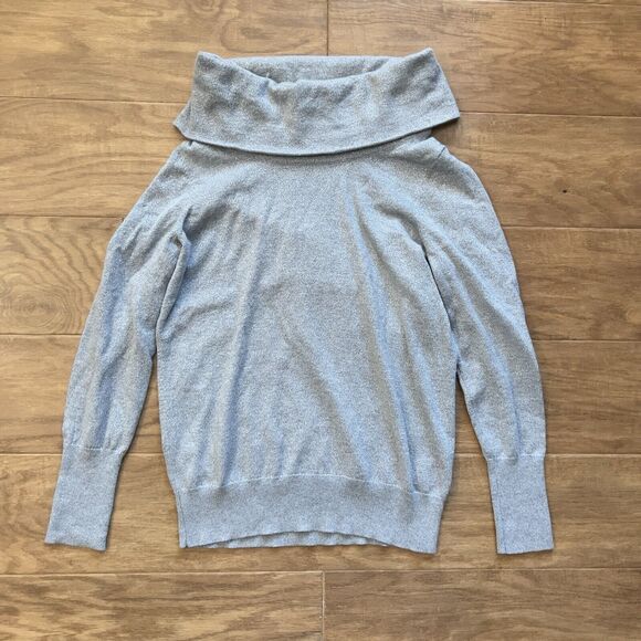 Chico’s Sweater Size 1 (M) Silver Metallic Cowl Neck - Picture 1 of 6